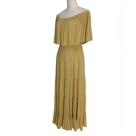 Elan Off The Shoulder Tiered Maxi Dress In Mustard New - Picture 3 of 8